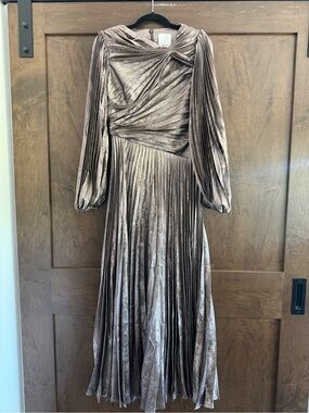 NWT Acler Hanwell Pleated Metallic Dress in Sepia Size 6 $599 Retail